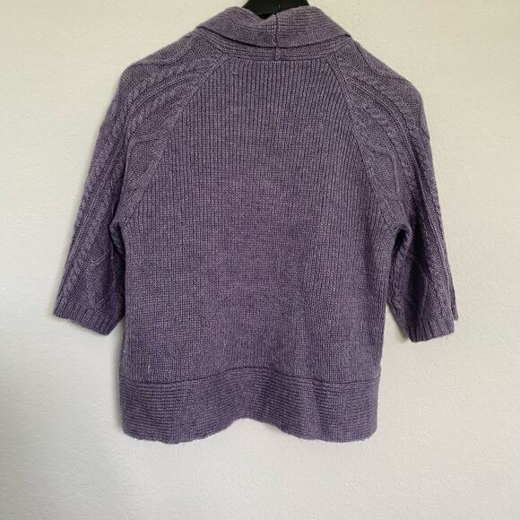 Chico’s Women’s 1 Medium Purple 3/4 Sleeve Cable Knit Cardigan Sweater - Picture 2 of 5